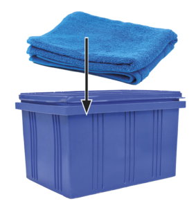 box with towel on top