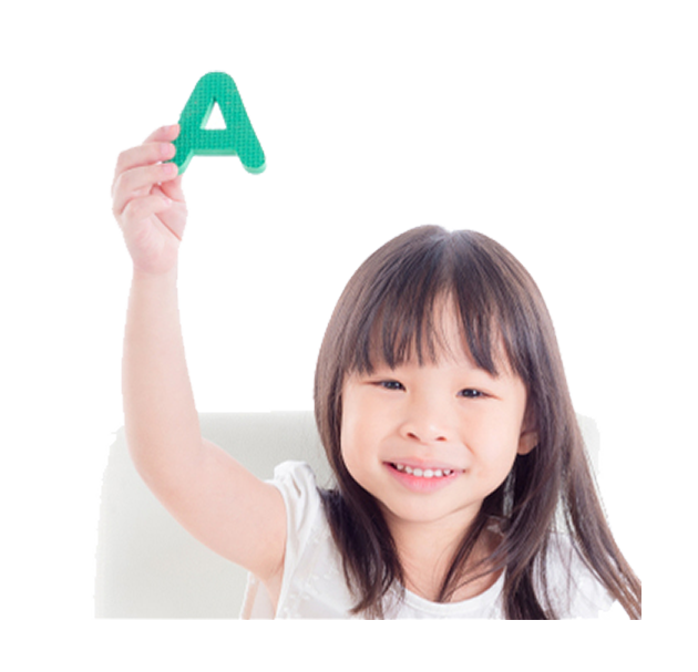 child with plastic letter