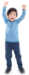 child with arms up