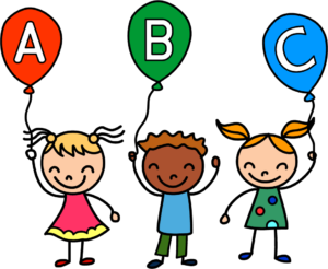 kids with ABC balloons