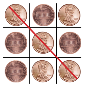nine pennies in a grid