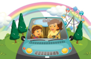 Mom and child driving in a car