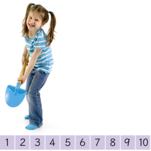 girl with shovel pretending to dig numbers