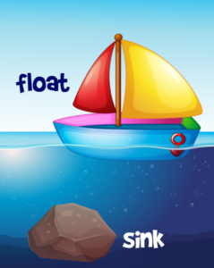 sailboad floating, rock sinking