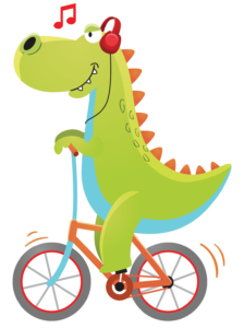 dinosaur riding a bicycle