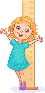 cartoon girl standing in front of a ruler