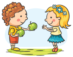 Child sharing an apple with another child