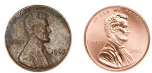 two pennies, one old, one new