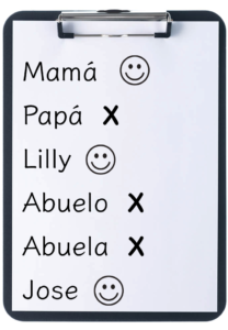 clipboard with Spanish names